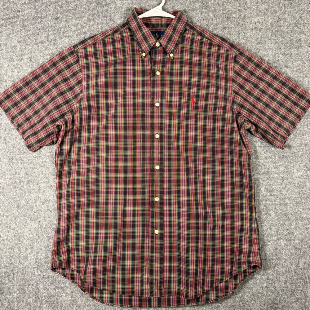 Ralph Lauren Plaid Button‎ Down Shirt Mens Medium Red Green Classic Fit Preppy